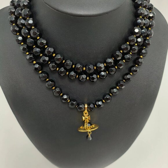 Vivienne Westwood Triple Black Necklace Gold Pendant - Picture 2 of 7